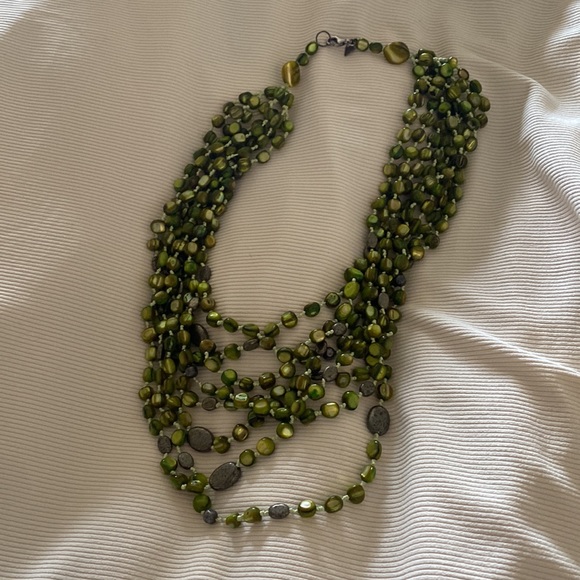 Silpada STERLING SILVER 8-STRAND GREEN MOTHER OF PEARL & PYRITE NECKLACE - Picture 3 of 5